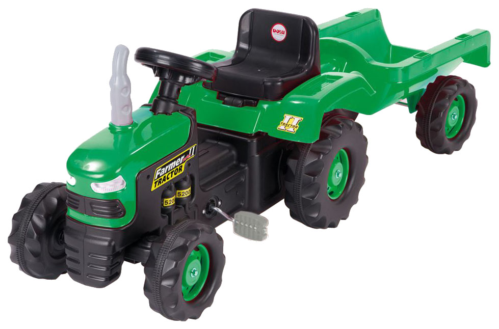 Каталка детская Dolu трактор педальный 8053 зелено-черный с прицепом горка детская dolu kids slide color с подключением воды