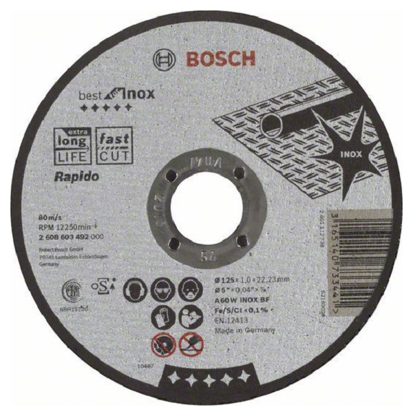 фото Диск отрезной абразивный bosch best по нерж 125x1,0, прям 2608603492