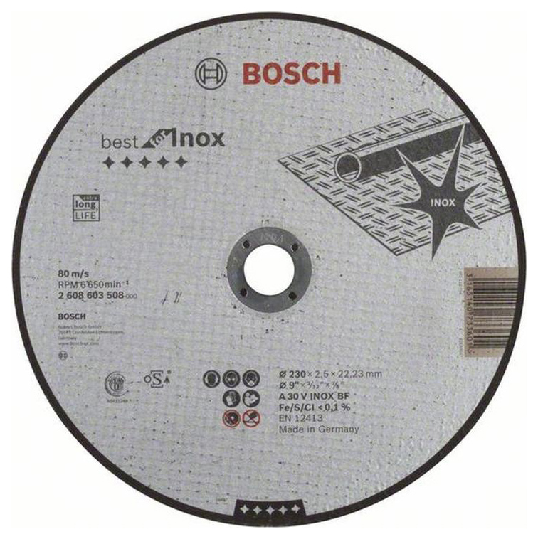 Диск отрезной абразивный Bosch Best по нерж 230x25 прям 2608603508 712₽