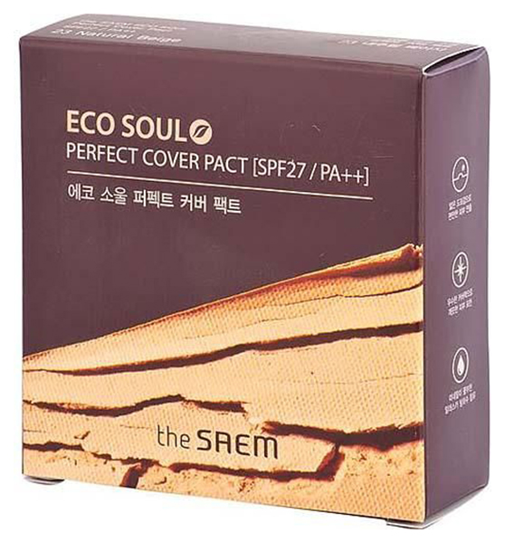 Пудра компактная The Saem Eco Soul Perfect Cover Pact, 23 тон, Бежевый, 11 г тональная основа эссенция the saem eco soul essence pact 23 natural beige 12 гр