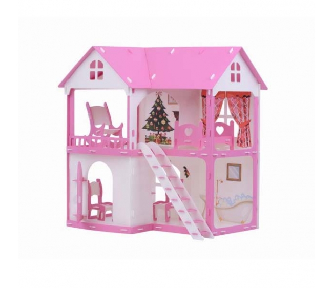 Домик для кукол R&S Коттедж Светлана бело-розовый с мебелью