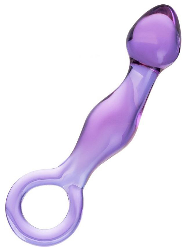 фото Нежно-фиолетовый стеклянный фаллоимитатор с ручкой-кольцом 12 см sexus