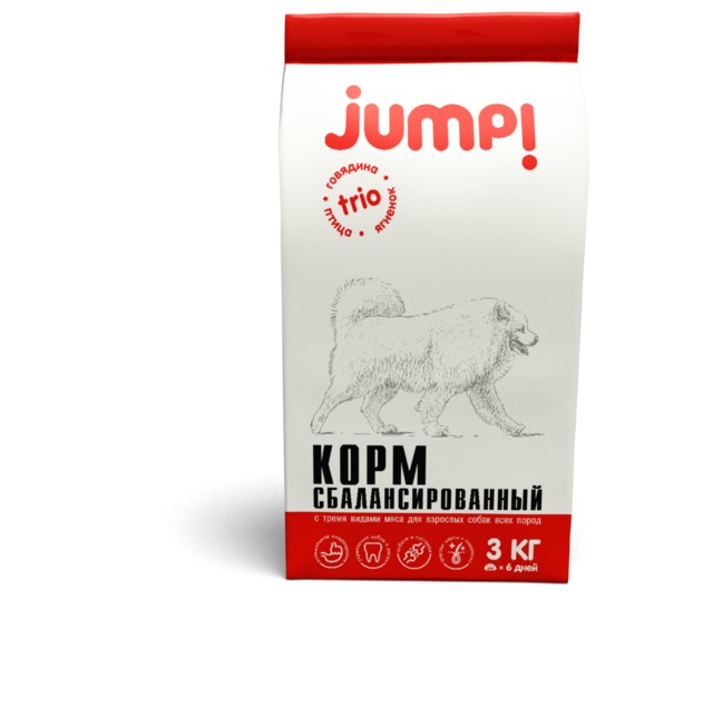 фото Сухой корм для собак jump trio, все породы, ягненок, говядина, домашняя птица, 3кг jump!