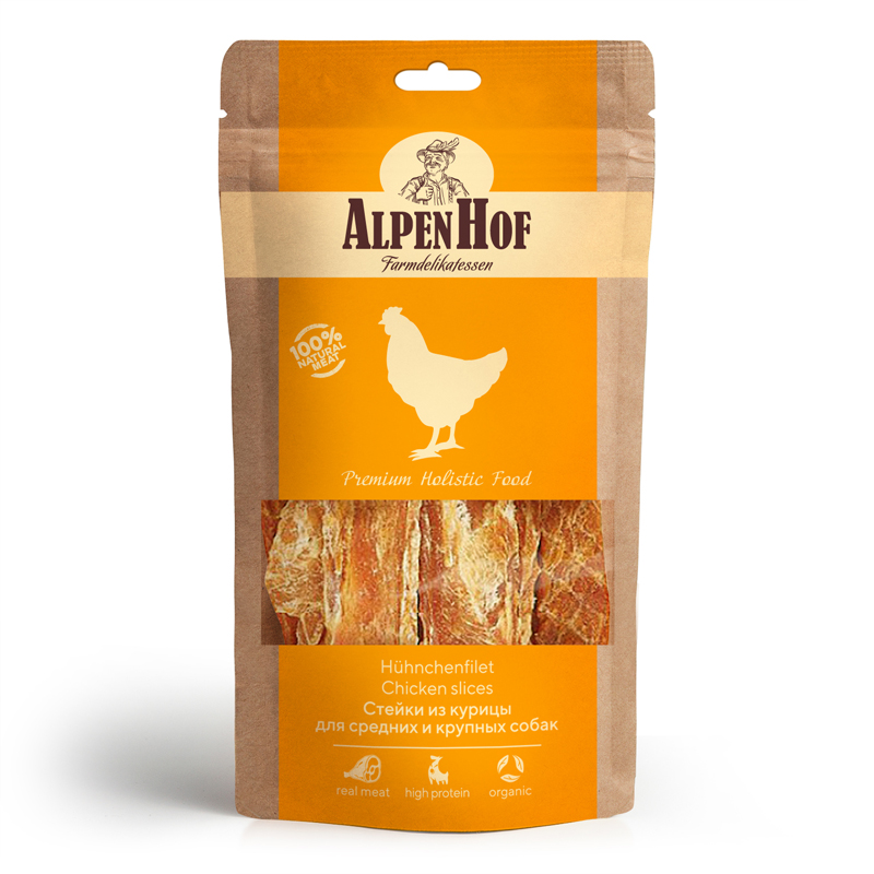 

Лакомство для собак AlpenHof Стейки из курицы, для средних и крупных пород, 80г, Стейки из курицы