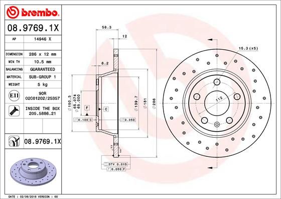 фото Тормозной диск brembo 08.9769.1x