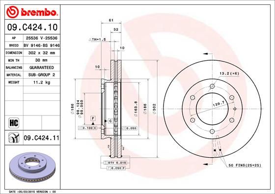 фото Тормозной диск brembo 09.c424.11