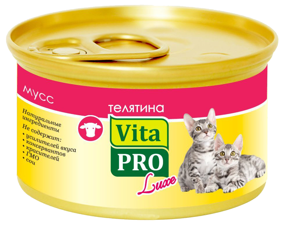 

Консервы для котят VitaPRO Luxe, мусс с телятиной, 24шт по 85г, Luxe