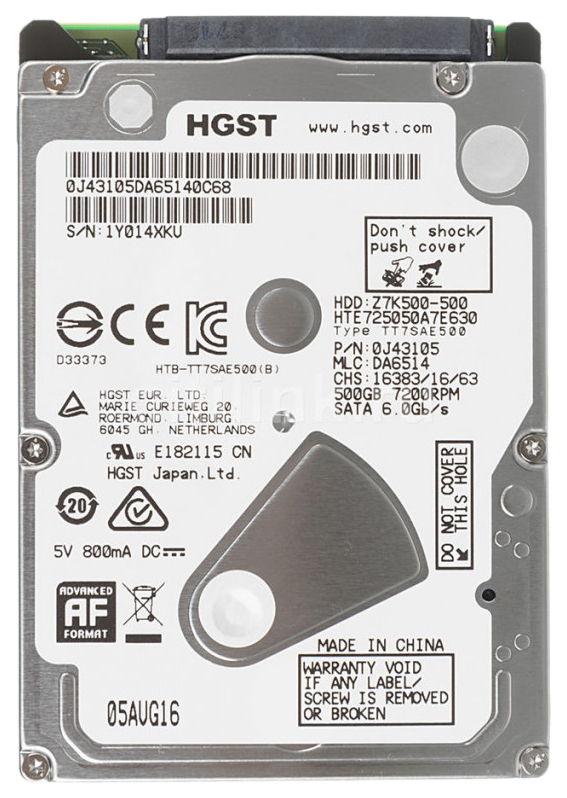 

Жесткий диск HGST Travelstar 7K500 500ГБ (HTE725025A7E630), Travelstar 7K500