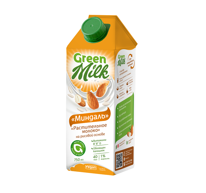 фото Растительный напиток green milk на рисовой основе миндаль 0.75 л