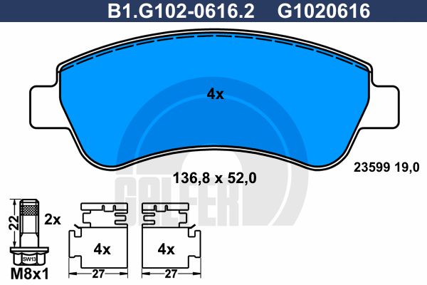 фото Комплект тормозных дисковых колодок galfer b1.g102-0616.2