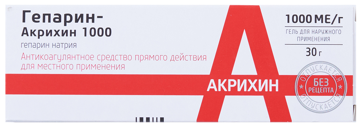 Купить Гепарин-Акрихин гель 1000 МЕ 30 г, Акрихин АО, Россия