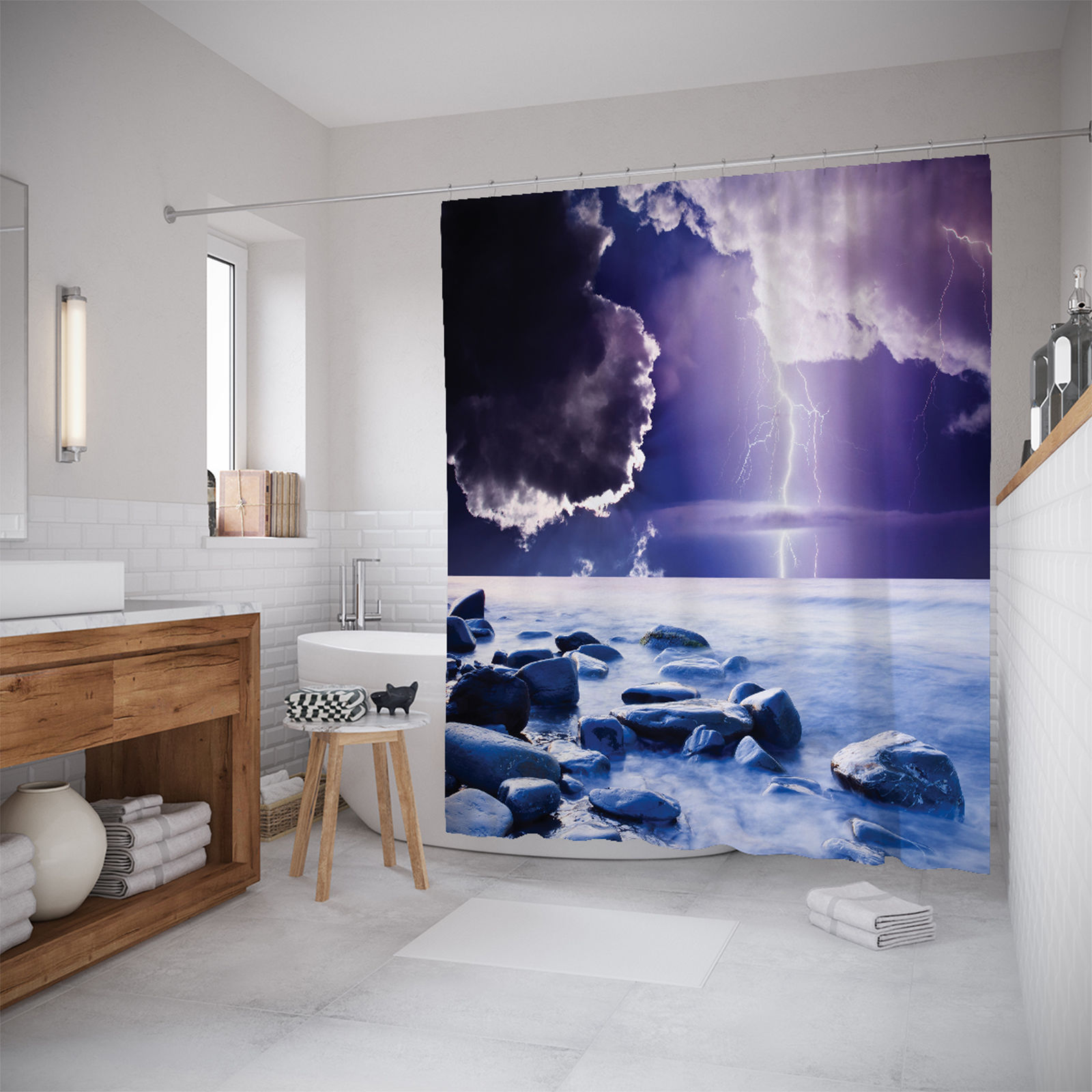 

Штора для ванной тканевая JoyArty "Молния играет с морем", 180х200, sc_16305, Фиолетовый