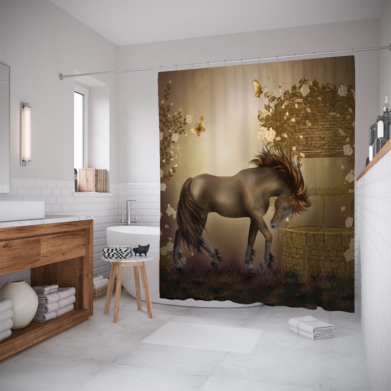 фото Штора для ванной joyarty «задумчивая лошадь» 180x200