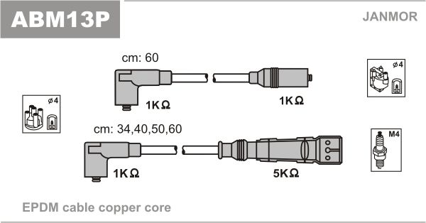 

Комплект проводов зажигания JANMOR ABM13P