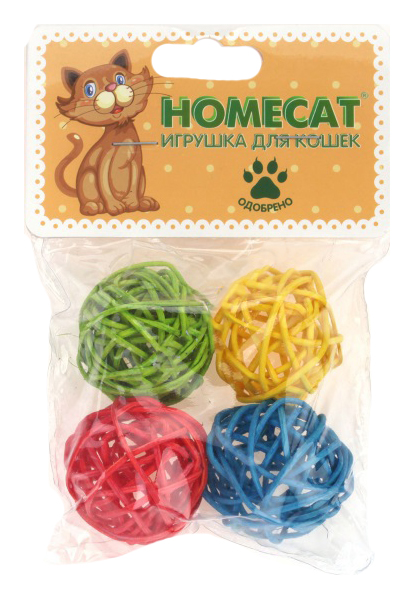 Игрушка для кошек Homecat Мячи из ротанга с колокольчиком, диаметр 4,5 см, 4 шт