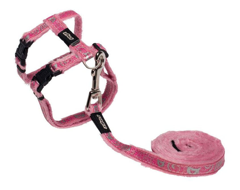 

Шлейка с поводком для кошек Rogz SparkleCat S-11мм 1,8 м, Розовый, SparkleCat