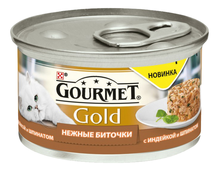 фото Консервы для кошек gourmet gold нежные биточки, индейка и шпинат, 85г