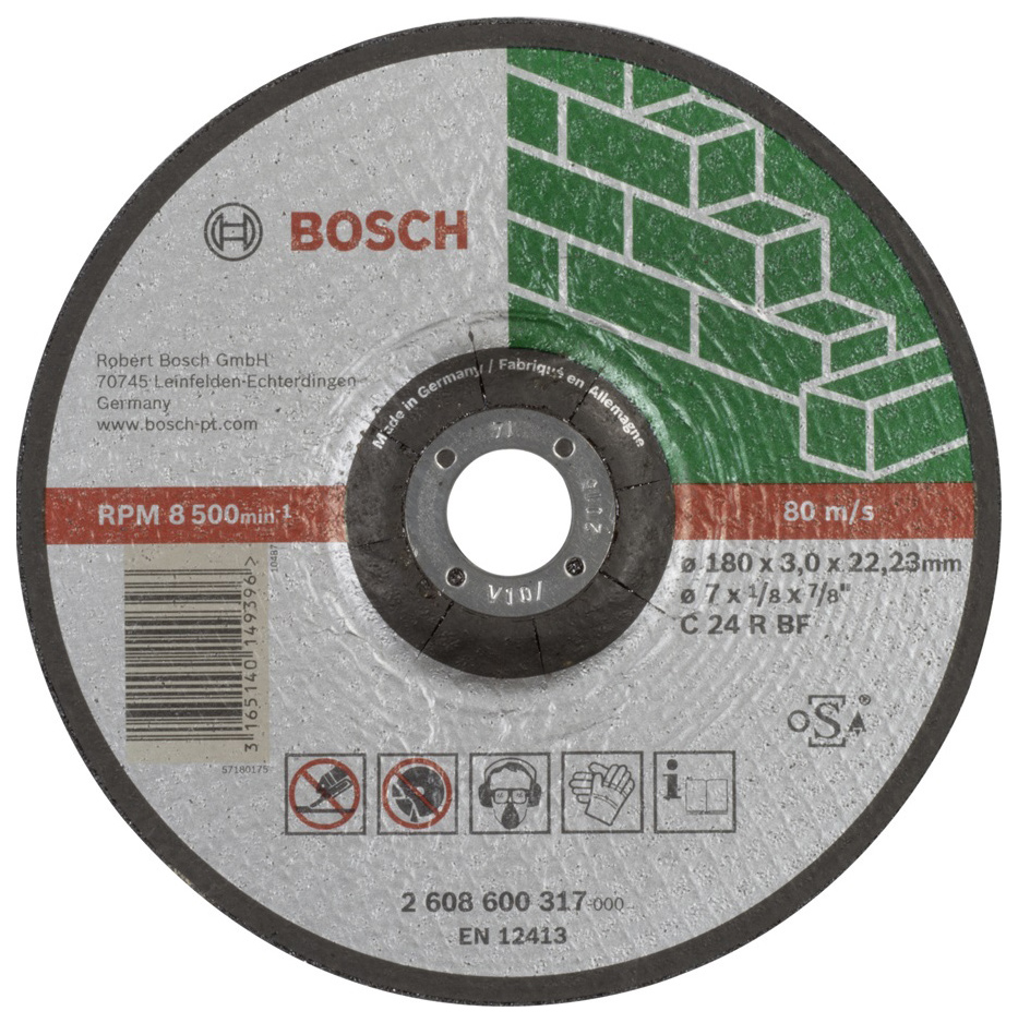 фото Диск отрезной абразивный bosch камень 180х3 мм вогн 2608600317