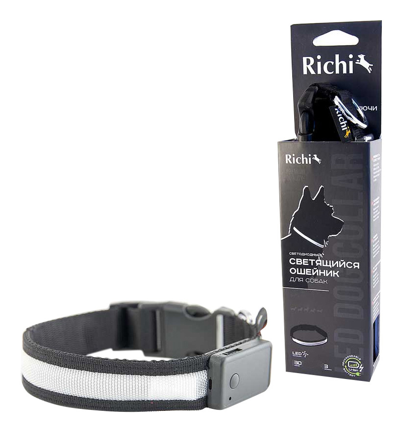 Ошейник для собак RICHI, черный, длина 48 см