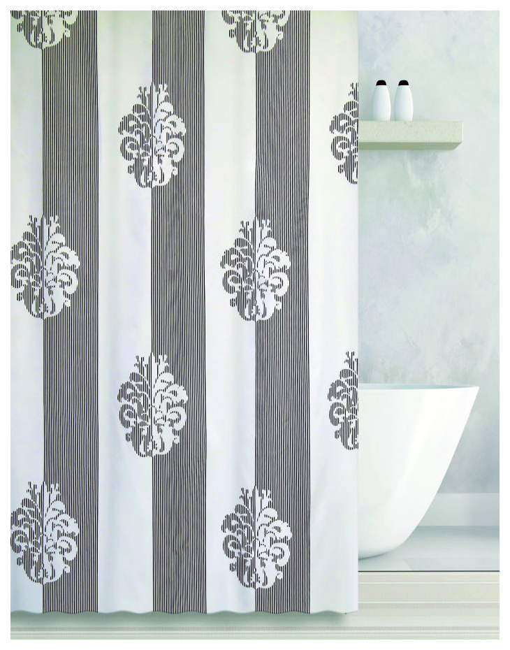 

Штора для ванной (Damask Strtipe) белый/черный 180x180