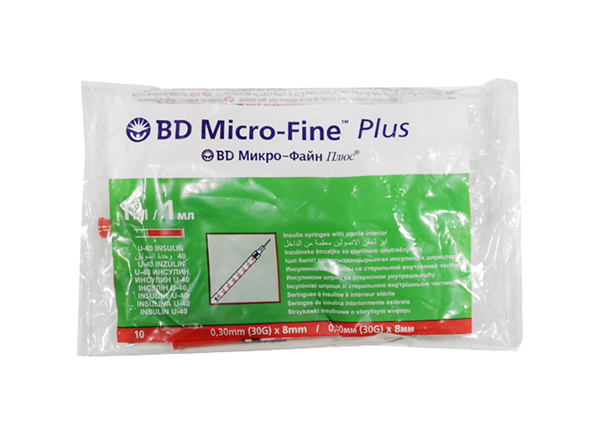 Купить Шприц инсулиновый BD Micro-Fine Plus U-40 30G 0, 30x8 мм 1 мл 10 шт., прозрачный