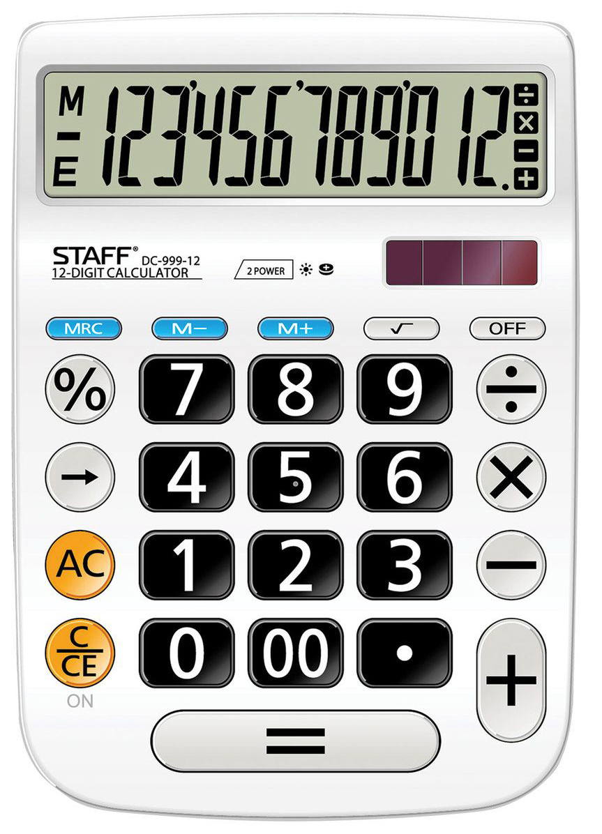 Калькулятор Staff PLUS настольный DC-999-12, большие кнопки, 12 разрядов, двойное п...