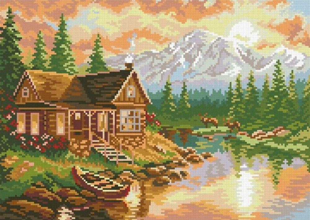 

Алмазная вышивка Паутинка Вечер в горах, 42x30 см, Вечер в горах