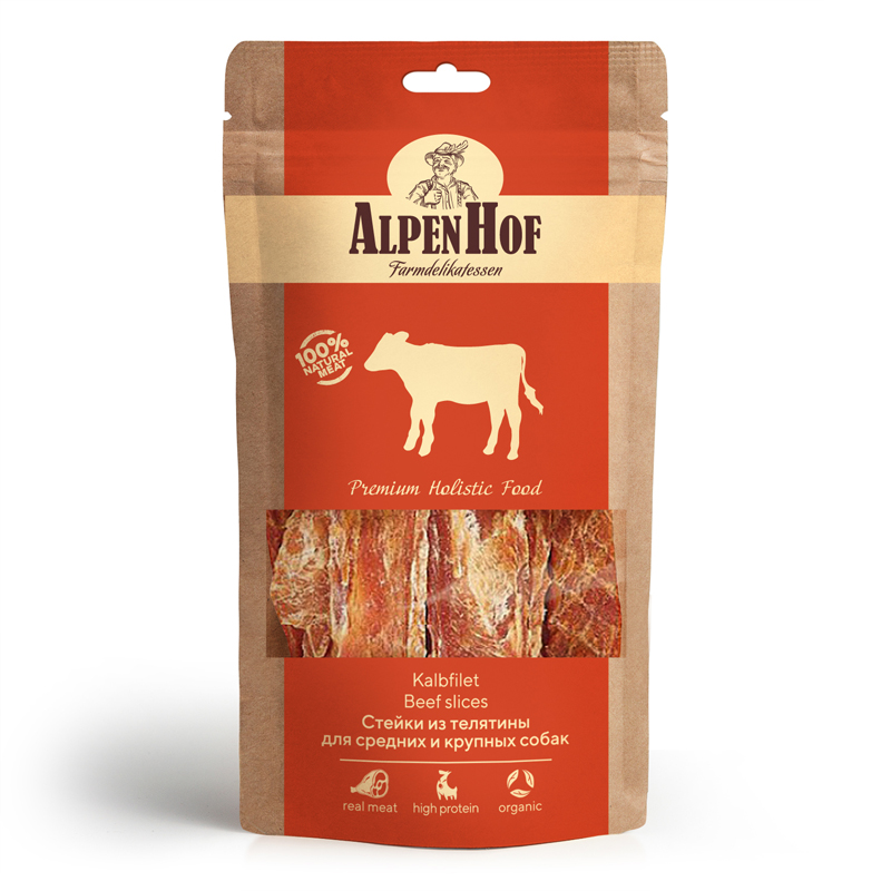 фото Лакомство для собак alpenhof стейки из телятины, для средних и крупных пород, 80г