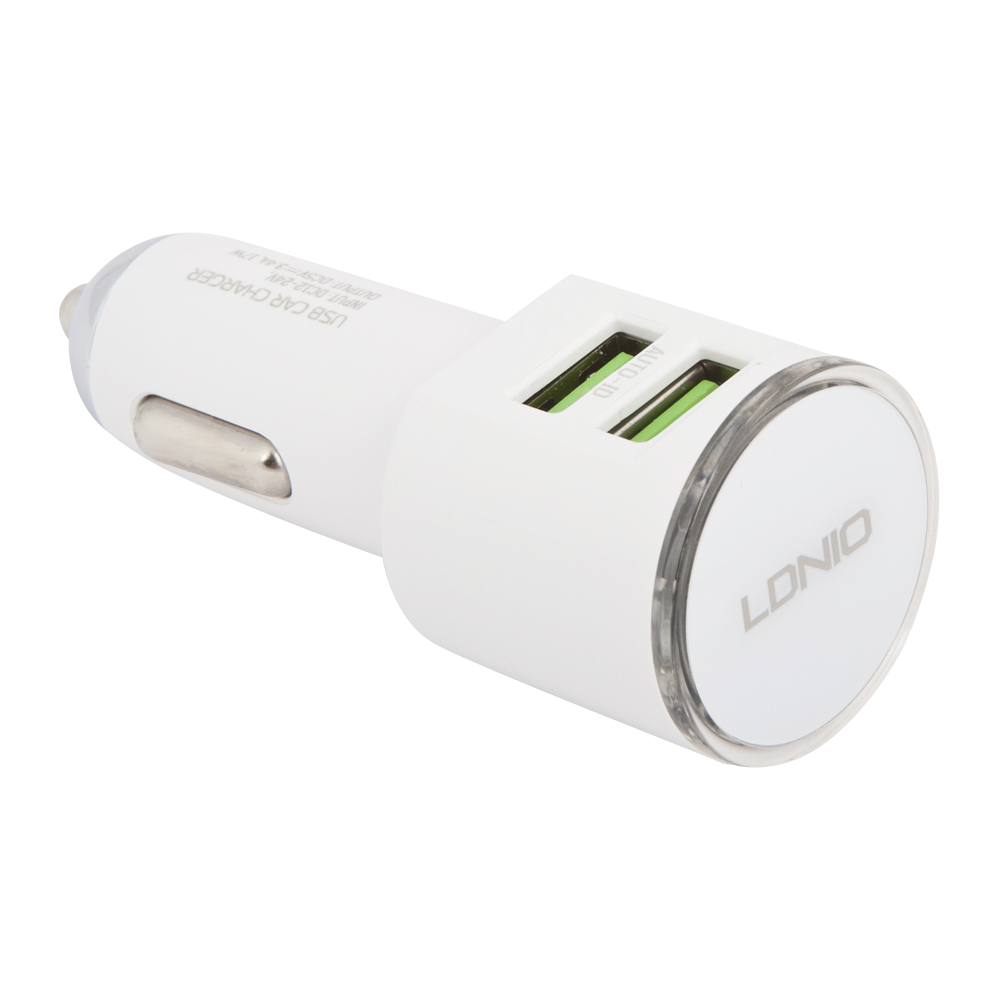 Автомобильное зарядное устройство LDNIO 2 USB выхода 3,4А+кабель Apple 8 pin DL-C29 белое