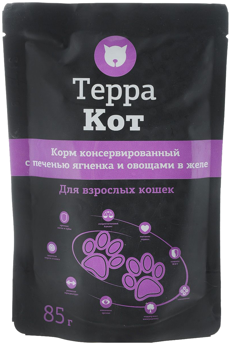 

Влажный корм для кошек ТЕРРА КОТ, с печенью ягненка и овощами в желе, 26шт по 85г, с печенью ягненка и овощами в желе, 85 г
