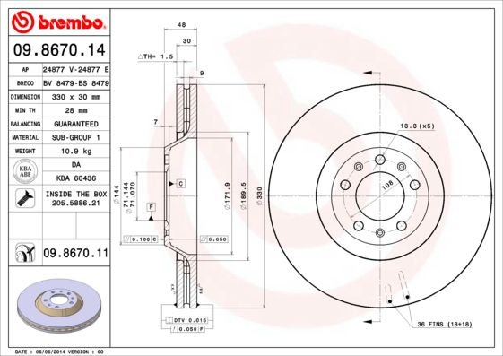 фото Тормозной диск brembo 09.8670.11