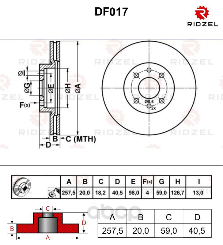 

Тормозной диск RIDZEL DF017 передний
