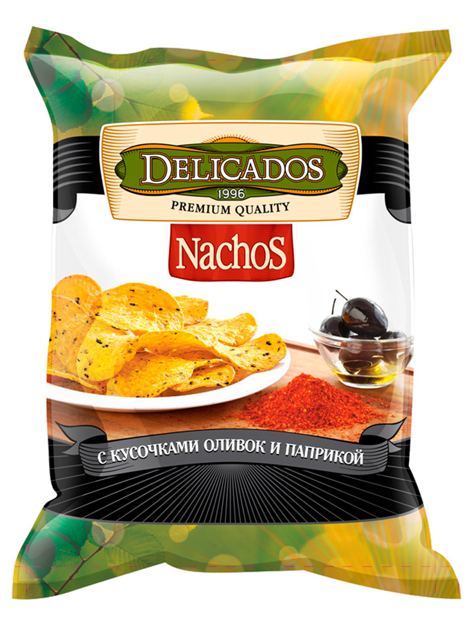 фото Чипсы кукурузные delicados nachos с оливками и паприкой 150 г