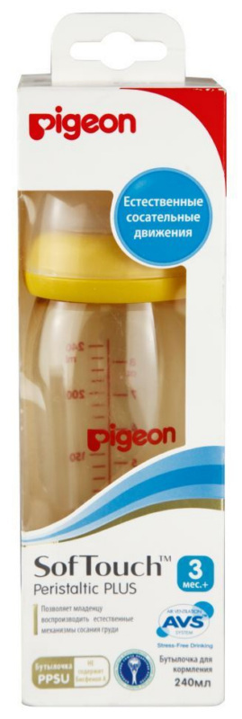 фото Бутылочка для кормления pigeon softouch перистальтик плюс 240 мл
