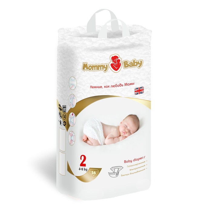 фото Подгузники детские одноразовые mommy baby (размер 2), 4-8 кг, 56 шт.
