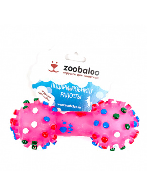 Игрушка-пищалка для собак Zoobaloo Гантель резиновая большая, розовый, 17 см