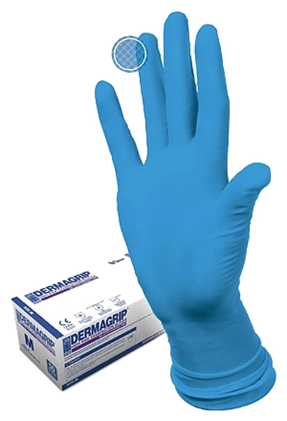 Купить Перчатки смотровые Dermagrip high risk нестерильные сверхпрочные L 50 шт. синие