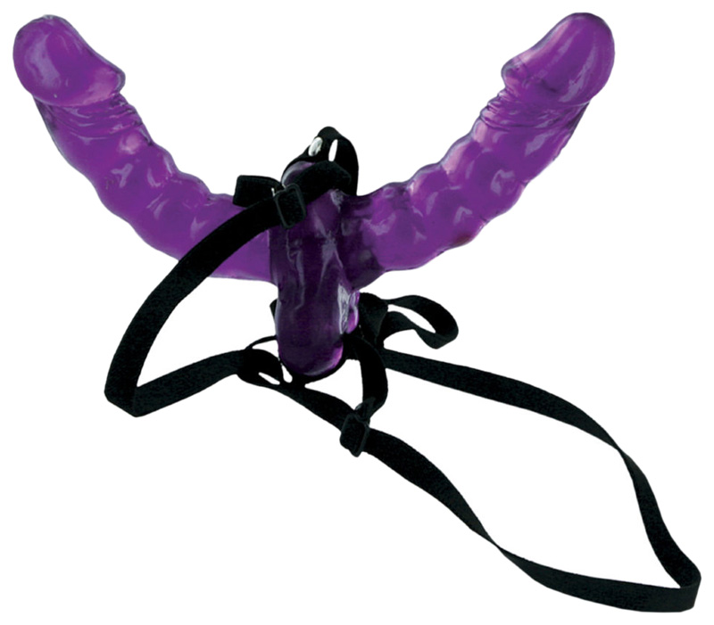 Фиолетовый страпон Double Delight Strap-on с вагинальной пробкой 15 см