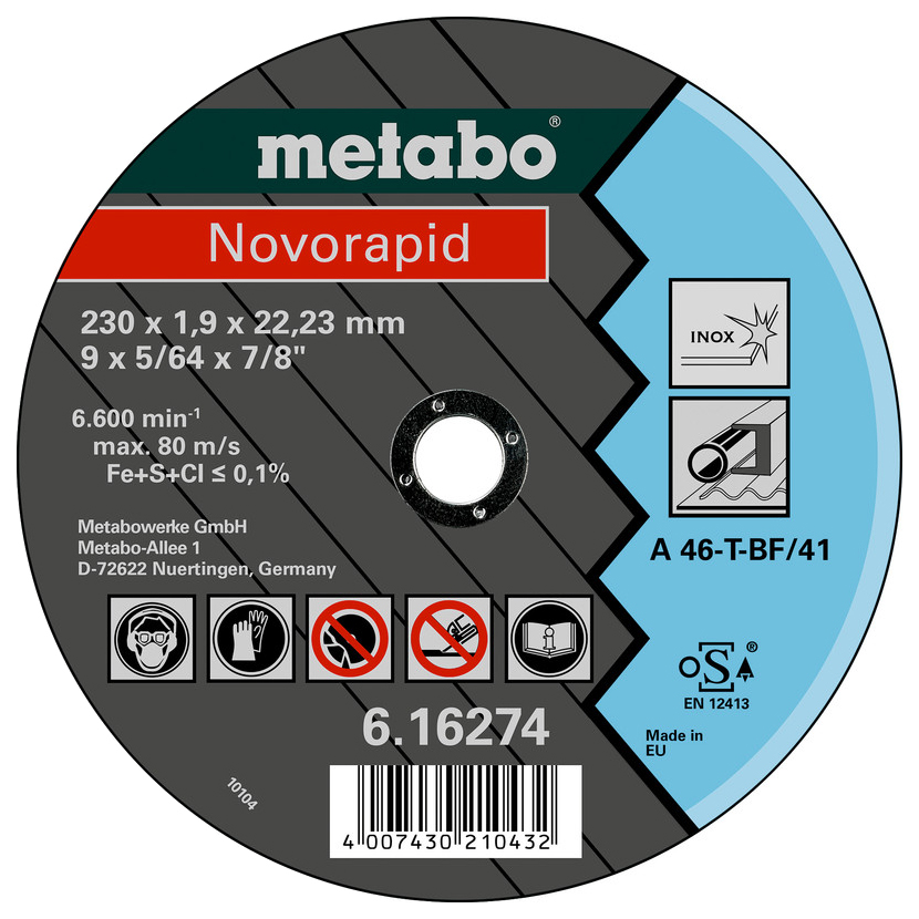 Диск отрезной абразивный по нержавеющей стали для УШМ metabo 616274000 войлочный диск metabo
