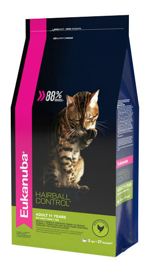 фото Сухой корм для кошек eukanuba hairball control, для выведения шерсти, курица, 2кг