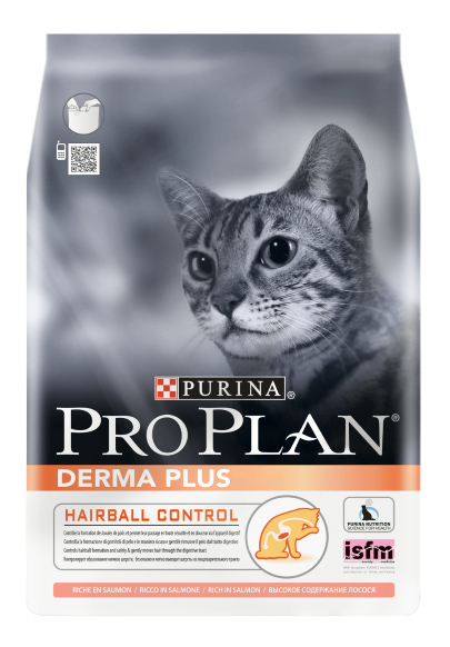 фото Сухой корм для кошек pro plan derma plus hairball control, лосось, 1,5кг