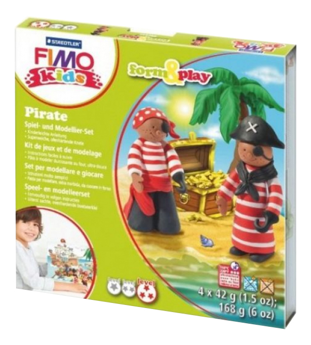 

Набор для лепки из глины FIMO Kids form&play Пират, Коричневый;белый;красный;черный, kids form&play Пират