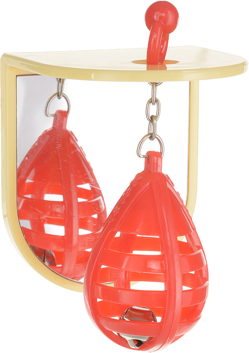 фото Боксерская груша с зеркальцем для попугаев jw punching bag, красный, желтый, 10х13х16 см