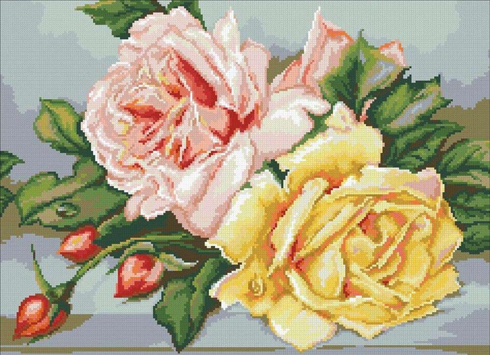 

Алмазная вышивка Паутинка Трио чайных роз, 55x40 см, Трио чайных роз