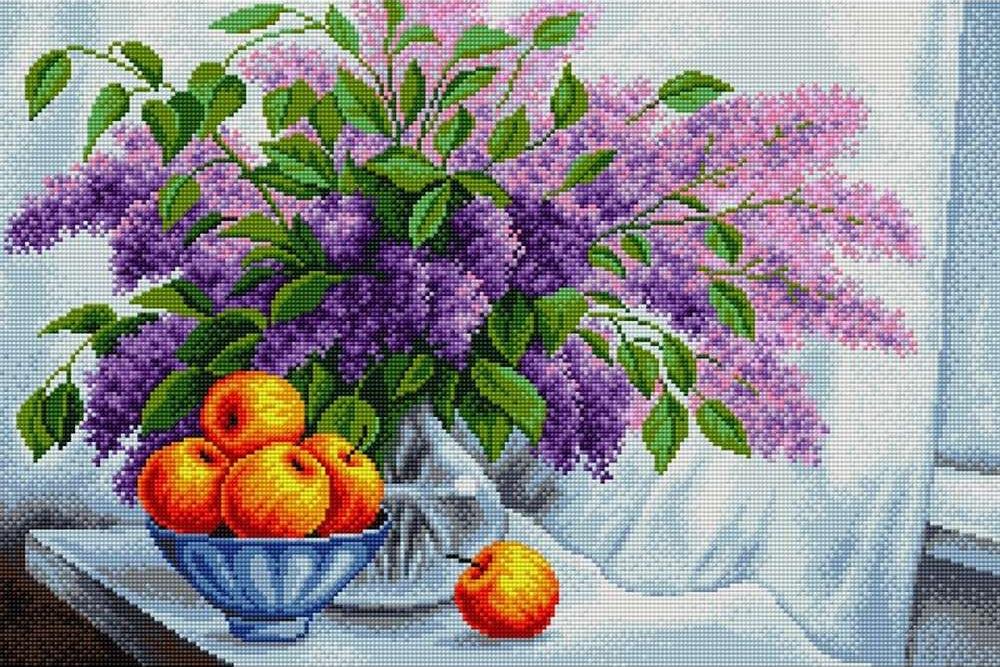 

Алмазная вышивка Вышиваем бисером Сирень на столе, 40x60 см, Сирень на столе