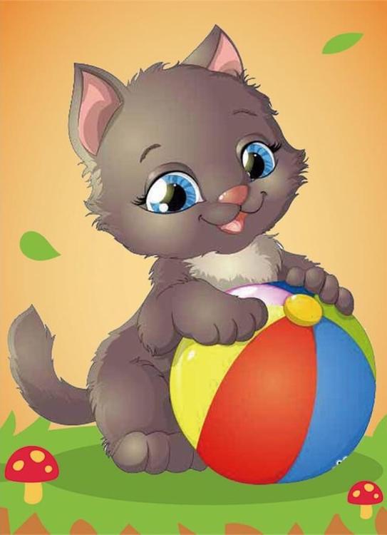 

Алмазная вышивка Цветной Котенок с мячом, 17x22 см, Котенок с мячом