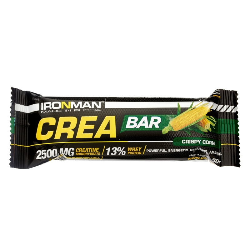 фото "ironman" батончик "crea bar" с креатином, 50 г (кукуруза /белая глазурь)