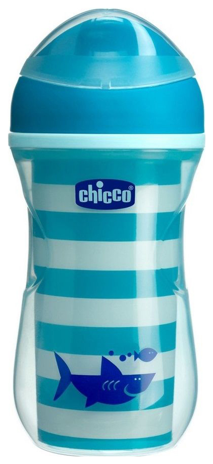 фото Чашка-поильник chicco active cup носик с ободком 266 мл синий с акулой