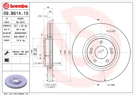 Тормозной диск brembo 09B61410