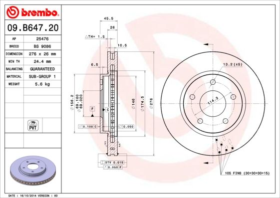 фото Тормозной диск brembo 09.b647.21